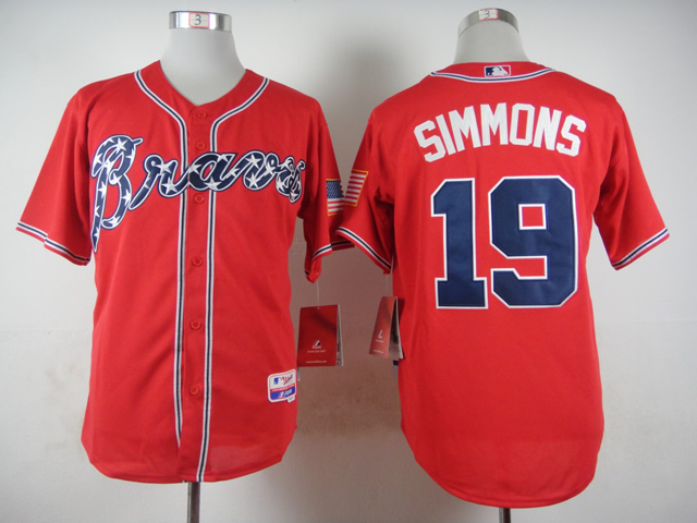 Men Atlanta Braves #19 Simmons Red MLB Jerseys